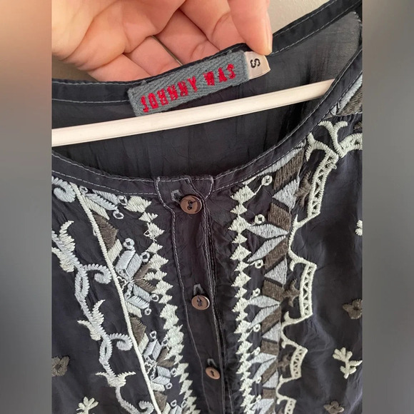 Johnny Was Blue Floral Embroidered Long Sleeve Tunic Blouse - Size Small - Picture 2 of 8